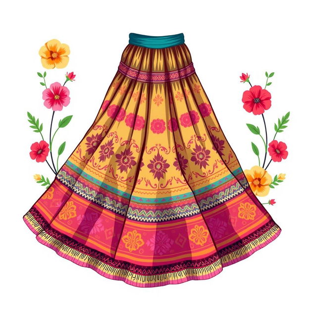 A beautifully illustrated traditional Bolivian skirt, known as a 'pollera'