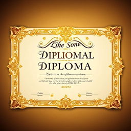 A beautifully designed diploma certificate, intricately decorated with golden patterns and embellishments