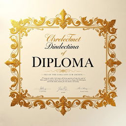 A beautifully designed diploma certificate, intricately decorated with golden patterns and embellishments