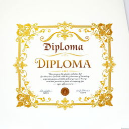 A beautifully designed diploma certificate, intricately decorated with golden patterns and embellishments