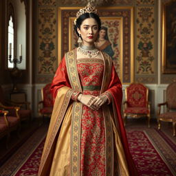 A royal portrait of a woman from the Qajar era, inspired by the wives of Nasser al-Din Shah
