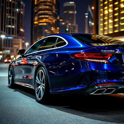 A stunning blue Mercedes-Benz luxury car parked elegantly in an upscale urban environment, showcasing its sleek lines and iconic design
