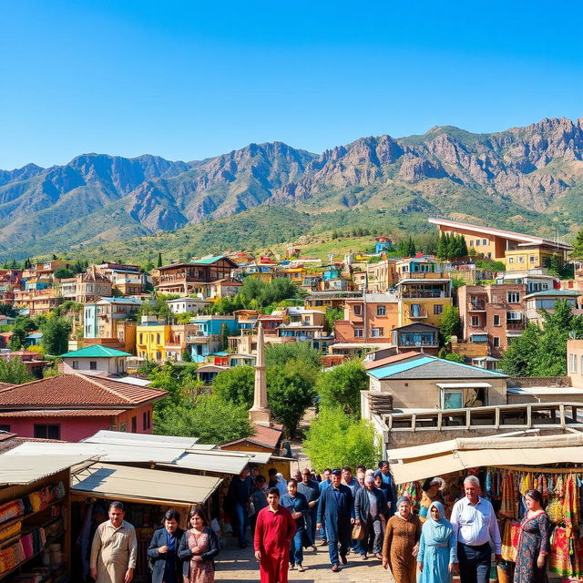 A stunning and picturesque view of the Kurdish city in Iran, showcasing its vibrant culture, traditional architecture, and breathtaking mountainous landscape