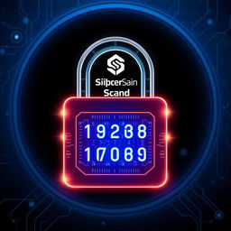 A visually striking digital illustration of a modern cyber security concept, featuring an abstract lock symbol representing security and safety