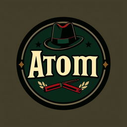 A logo inspired by the word 'Atomi', incorporating elements of mafia aesthetics similar to Shelby's