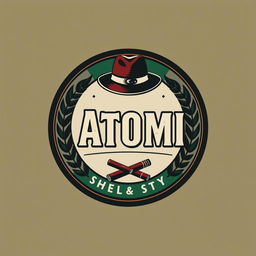 A logo inspired by the word 'Atomi', incorporating elements of mafia aesthetics similar to Shelby's