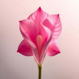 A close-up artistic representation of a pink flower resembling the shape of a vulva, showcasing delicate petals in soft pink hues