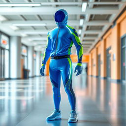 A futuristic school sports uniform design featuring sleek, aerodynamic lines and ergonomically tailored fit