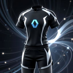 Futuristic school sports uniform in sleek black and white design