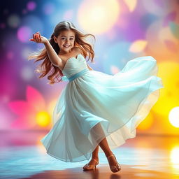 A beautiful girl dancing gracefully in a vibrant and colorful environment, showcasing elegance and fluid movement