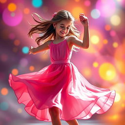 A beautiful girl dancing gracefully in a vibrant and colorful environment, showcasing elegance and fluid movement