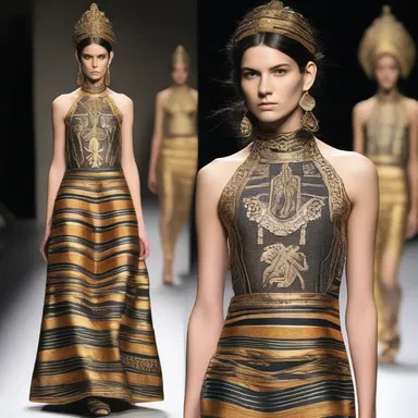 The fashion designer incorporated Scythian-inspired elements into her latest collection, featuring intricate patterns and tribal motifs.