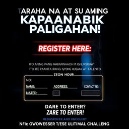 A visually striking and mysterious poster designed to promote an exhilarating game competition