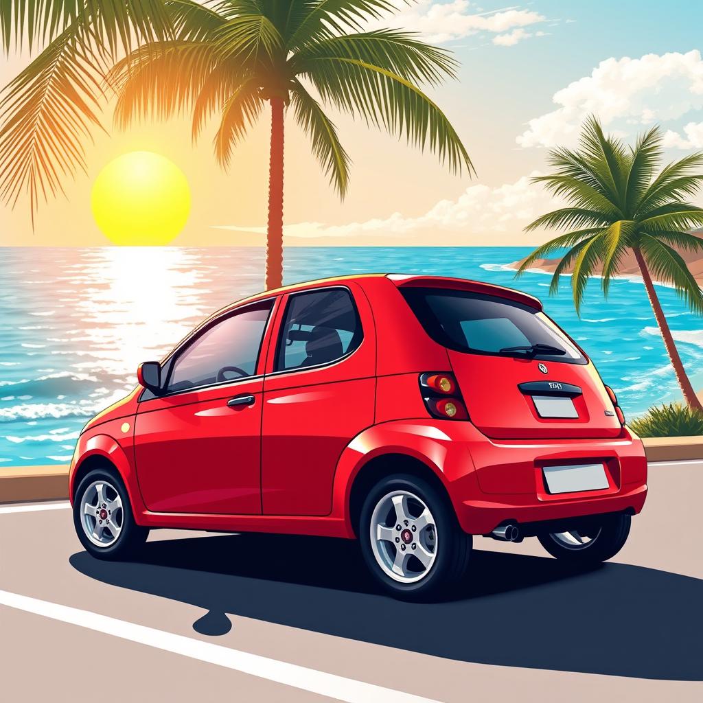 A vibrant and detailed illustration of a Fiat Uno, showcasing its sleek design and classic Italian styling