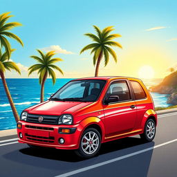 A vibrant and detailed illustration of a Fiat Uno, showcasing its sleek design and classic Italian styling