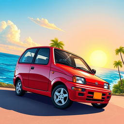 A vibrant and detailed illustration of a Fiat Uno, showcasing its sleek design and classic Italian styling