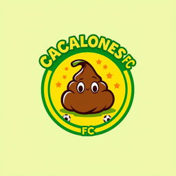 A playful and creative football team shield design, featuring a circular emblem with a cartoon-style poop graphic in the center, surrounded by a bright and bold circular border
