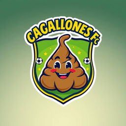 A whimsical and lively football team shield design featuring a cartoon-style poop character in the center, surrounded by a dynamic circular border