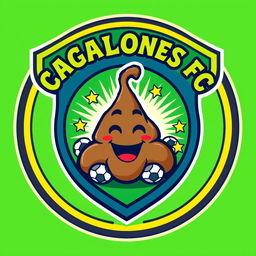 A whimsical and lively football team shield design featuring a cartoon-style poop character in the center, surrounded by a dynamic circular border