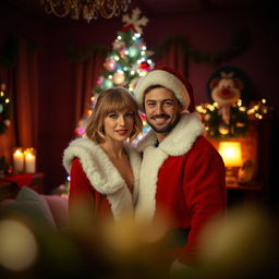 A dark room decorated for Christmas featuring a beautifully lit Christmas tree with colorful ornaments and twinkling lights