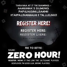 A mysterious and intriguing poster for an exciting gaming competition, designed to evoke a sense of challenge and adventure