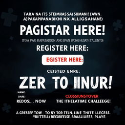 A mysterious and intriguing poster for an exciting gaming competition, designed to evoke a sense of challenge and adventure