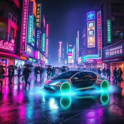 A stunning neon cityscape at night, with vibrant neon signs illuminating the streets