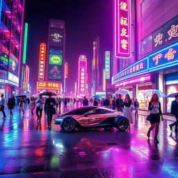 A stunning neon cityscape at night, with vibrant neon signs illuminating the streets