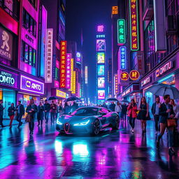 A stunning neon cityscape at night, with vibrant neon signs illuminating the streets