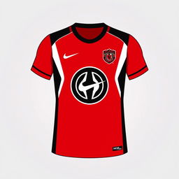 A sports jersey design featuring a prominent logo in the center