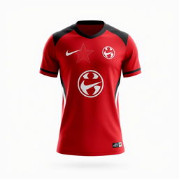 A sports jersey design featuring a prominent logo in the center