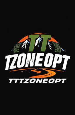 A dynamic rally-themed logo designed for 'TTZONEOPT', featuring bold typography that incorporates elements of off-road racing, such as rugged tire tracks, a stylized terrain backdrop, and vibrant colors