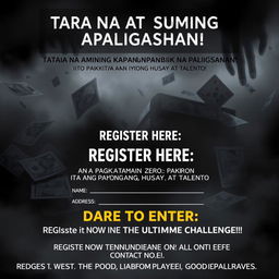 A mysterious and slightly eerie poster for an exciting gaming competition, designed to capture attention and evoke curiosity