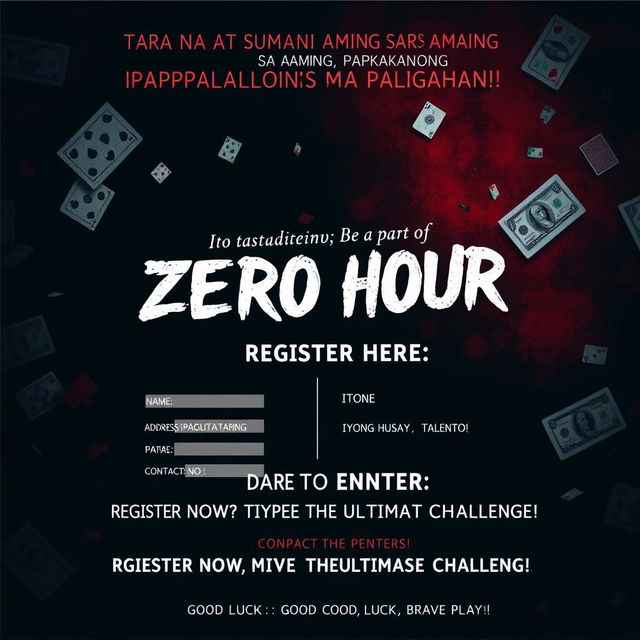 A mysterious and slightly scary poster for an exciting gaming competition, designed with a captivating dark theme