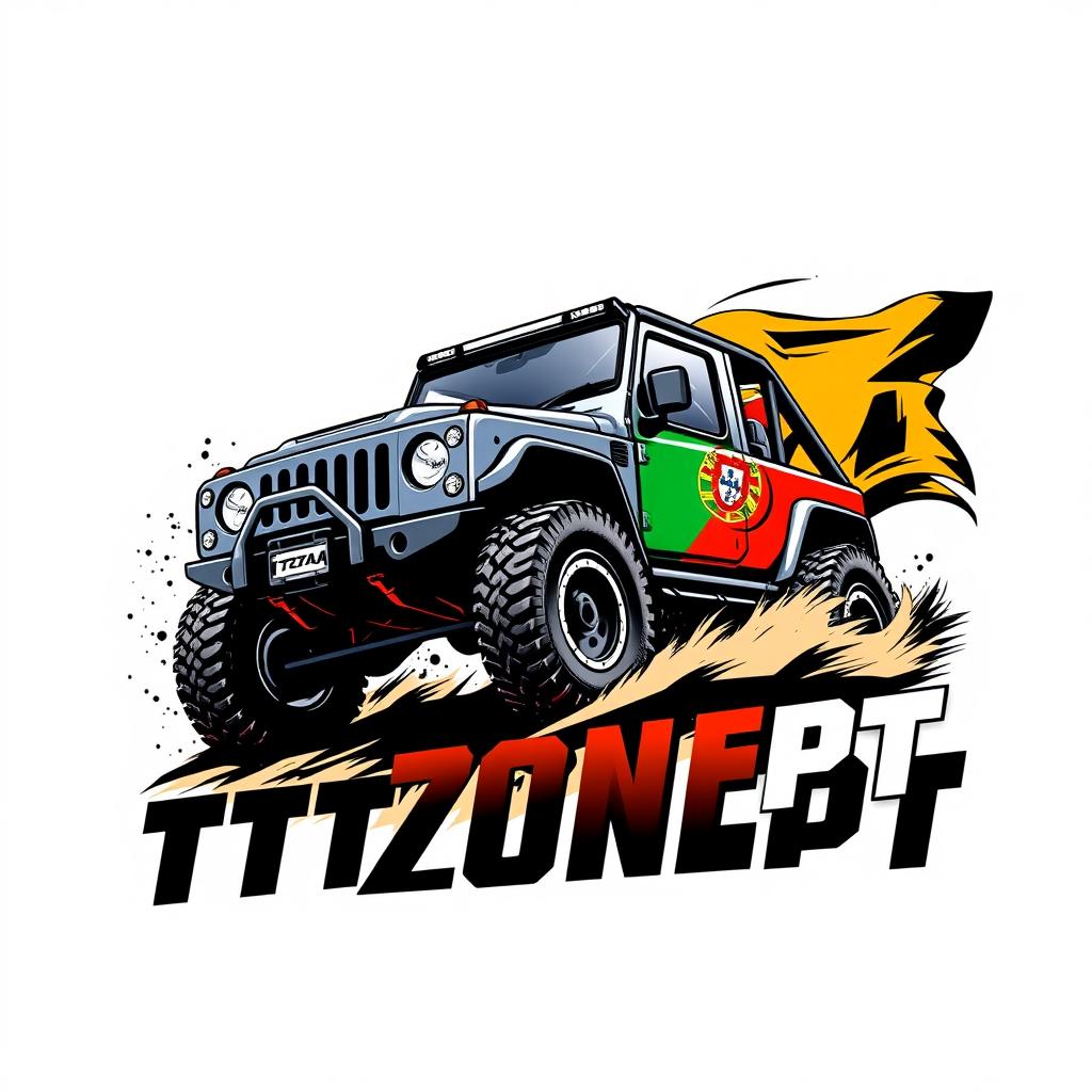 A vibrant logo featuring an off-road vehicle prominently displayed alongside the text 'TTZONEPT' and incorporating the Portuguese flag