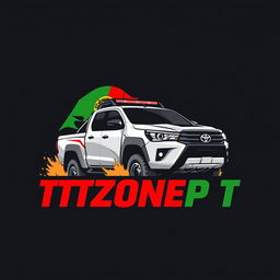 A bold logo featuring a Toyota Hilux Dakar truck prominently displayed alongside the text 'TTZONEPT' and incorporating the Portuguese flag