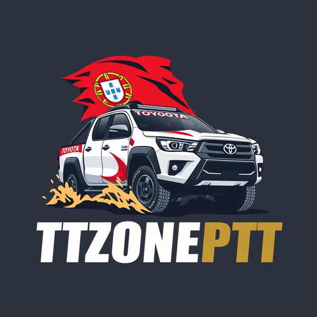 A bold logo featuring a Toyota Hilux Dakar truck prominently displayed alongside the text 'TTZONEPT' and incorporating the Portuguese flag