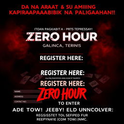 A mysterious and slightly scary poster for an exhilarating gaming competition, designed with a captivating red and black color scheme to evoke intrigue and excitement