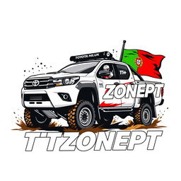 An exciting logo featuring a Toyota Hilux T1+ Dakar truck, prominently displayed with the text 'TTZONEPT' alongside it