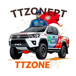 An eye-catching logo featuring a Toyota Hilux T1+ Dakar truck prominently displayed with the text 'TTZONEPT'