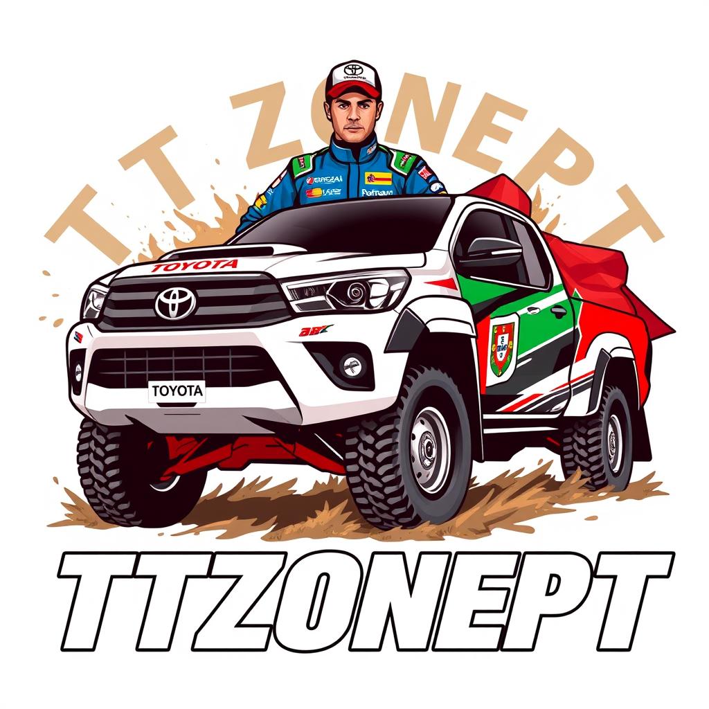 An eye-catching logo featuring a Toyota Hilux T1+ Dakar truck prominently displayed with the text 'TTZONEPT'