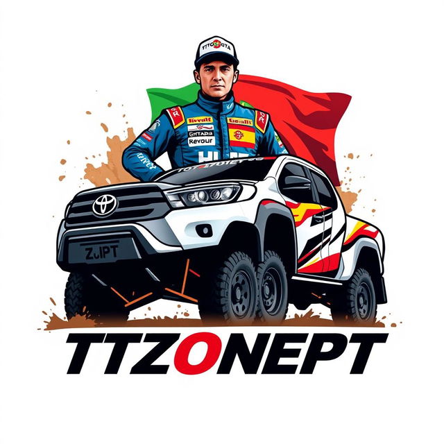 An eye-catching logo featuring a Toyota Hilux T1+ Dakar truck prominently displayed with the text 'TTZONEPT'