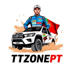 An eye-catching logo featuring a Toyota Hilux T1+ Dakar truck prominently displayed with the text 'TTZONEPT'