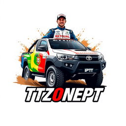 An engaging logo featuring a Toyota Hilux T1+ Dakar truck prominently displayed with the text 'TTZONEPT'