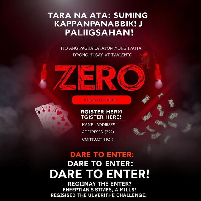 An intriguing and slightly eerie poster for a thrilling gaming competition, featuring a captivating red and black color palette that enhances the sense of mystery