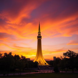 A beautiful sunset view of the Azadi Tower in Tehran, Iran, showcasing the iconic structure with its unique architecture