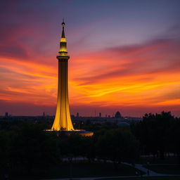 A beautiful sunset view of the Azadi Tower in Tehran, Iran, showcasing the iconic structure with its unique architecture