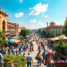 A vibrant and detailed view of Tehra Azadi Square, depicting bustling activity