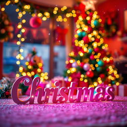 A beautifully lit scene showcasing a vibrant Christmas setting, with soft, warm lighting that highlights the decorations