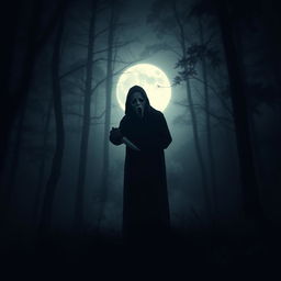 A dark and eerie scene featuring an ominous figure wearing a Ghostface mask, brandishing a menacing knife